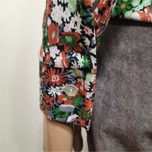 Vintage 70s Blouse Belted Floral Disco Dagger Collar Long Sleeve Button Up Sz S - Picture 10 of 11